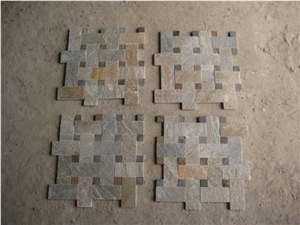 Beige Slate Mosaic, Basketweave Mosaic, Wall Mosaic, Floor Mosaic
