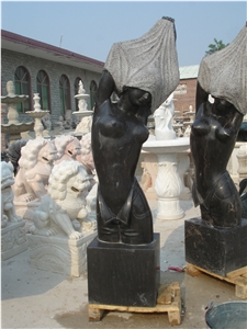 Hand Carved Black Limestone Abstract Statue Sculpture