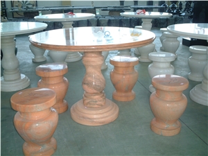 Natural Pink Marble Table & Stool Set