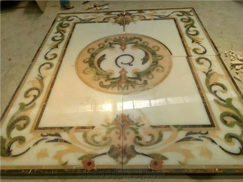 Water Jet Natural Onyx Marble Medallion Floor