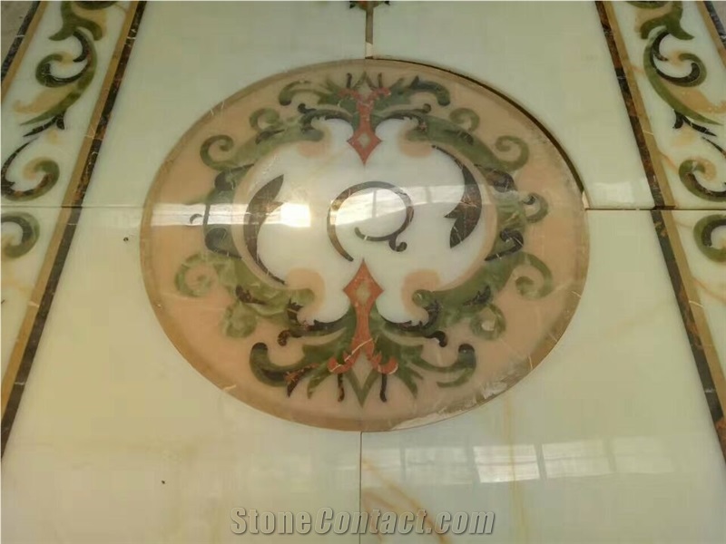Water Jet Natural Onyx Marble Medallion Floor