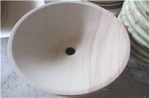 Chinese Yellow Landscape Pattern Sandstone Basins, Wooden Sandstone Bathroom Vanity Vessels, Distributor Basins, Cheap Bowls & Nature Stone Sinks, Wholesale Wash Basins