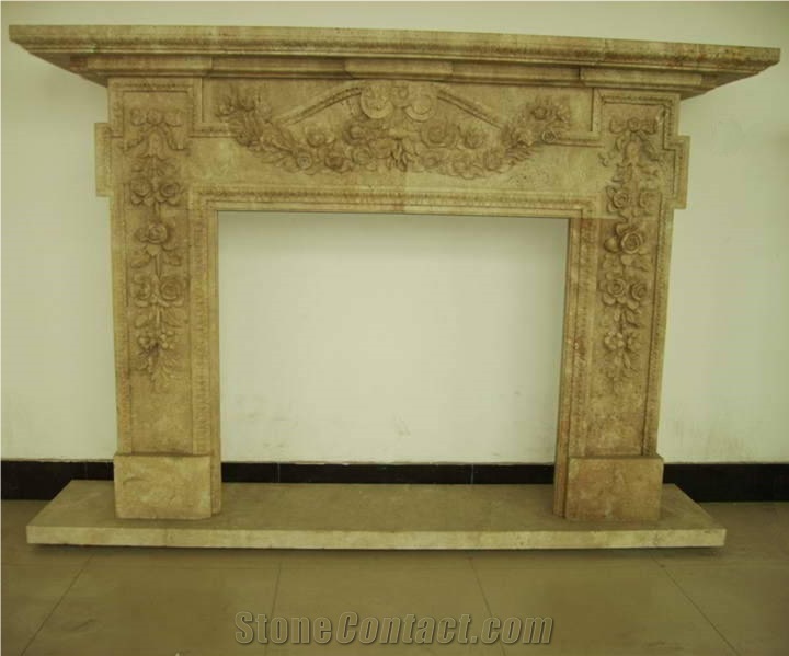 Beige Travertine Fireplace Mantel, Natural Travertine Fireplace for Inner Decoration, Travertine Fireplace Mantel Surround, Travertine Fireplace Cover