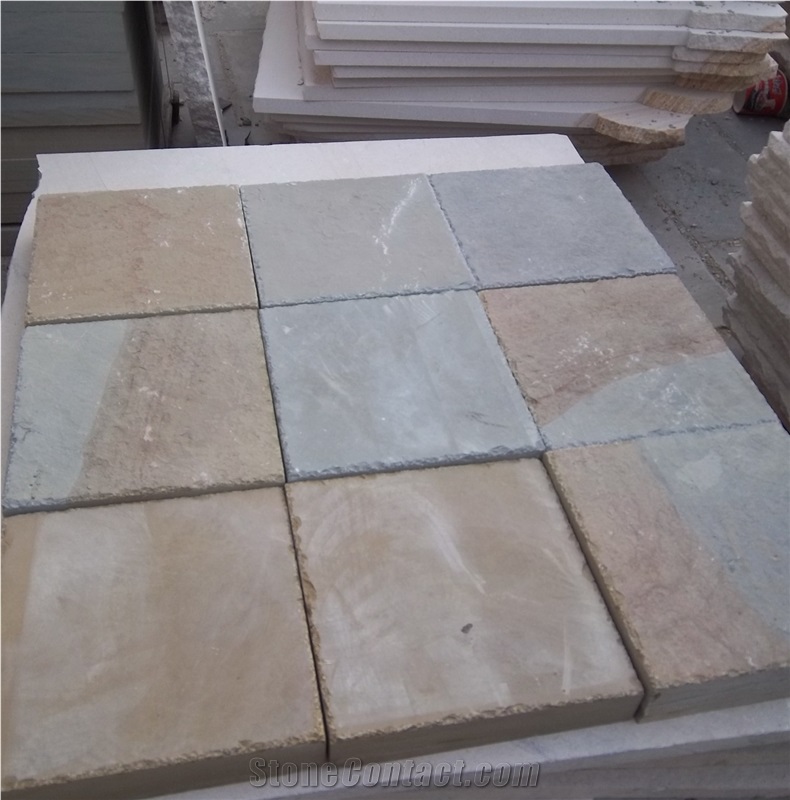 Double Color Sandstone Blind Paving Stone, Yellow and White Sandstone Road Pavers, Multicolor Stone Walkway, Exterior Pattern Flooring, Natural Building Stone