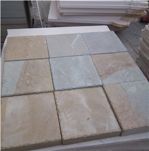Double Color Sandstone Blind Paving Stone, Yellow and White Sandstone Road Pavers, Multicolor Stone Walkway, Exterior Pattern Flooring, Natural Building Stone