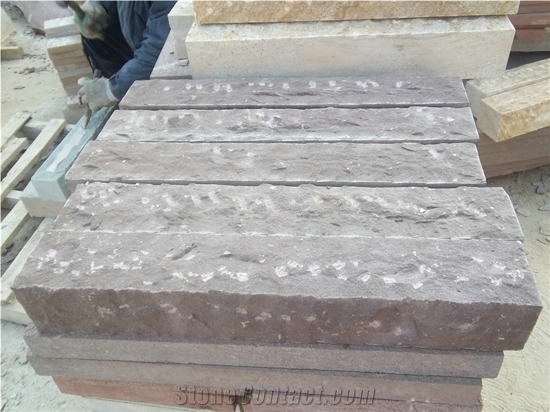 Purple Sandstone Natural Surface Kerbstone, Lilac Color Road Side Stone, Rough Kerbstone, Side Stone, Walkway or Driveway Kerbs