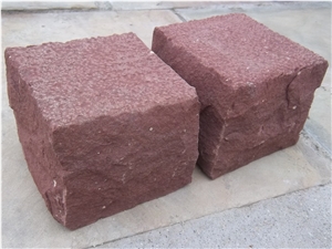 Red Sandstone Cube Stone, Red Color Paving Stone, Red Sandstone Cobble, Sandstone Setts, Natural Building Stone
