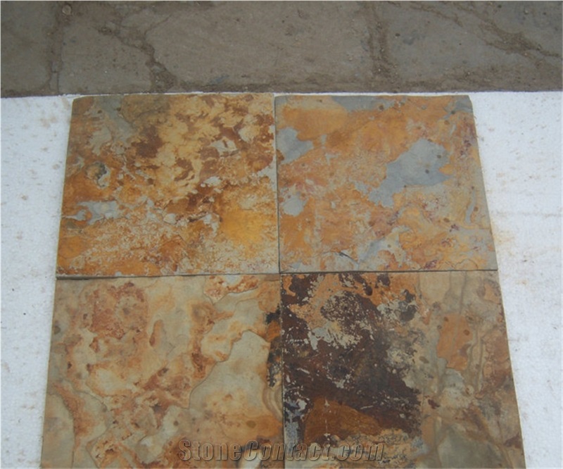 Yellow Rust Slate Tile, Rusty Slate Stone for Wall and Floor Covering, Walkway Pavers, Cultured Stone, Mosaic Pattern