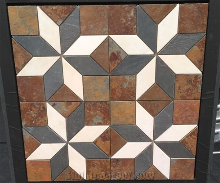 Yellow Rust Slate Tile, Rusty Slate Stone for Wall and Floor Covering, Walkway Pavers, Cultured Stone, Mosaic Pattern