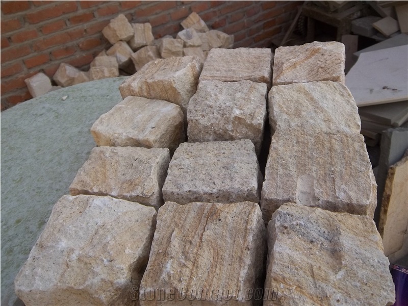 Yellow Sandstone Cube Stone, Yellow Paving Stone, Red Sandstone Cobble, Sandstone Setts, Natural Building Stone
