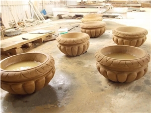 Yellow Sandstone Flower Pot, Carved Flower Planter, Exterior Flower Stand, Landscaping Planters Yellow Sandstone Flower Pot, Carved Flower Planter, Exterior Flower Stand, Landscaping Planters