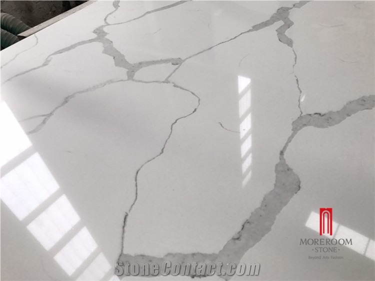 Marble Look Calacatta White Quartz Stone Slab