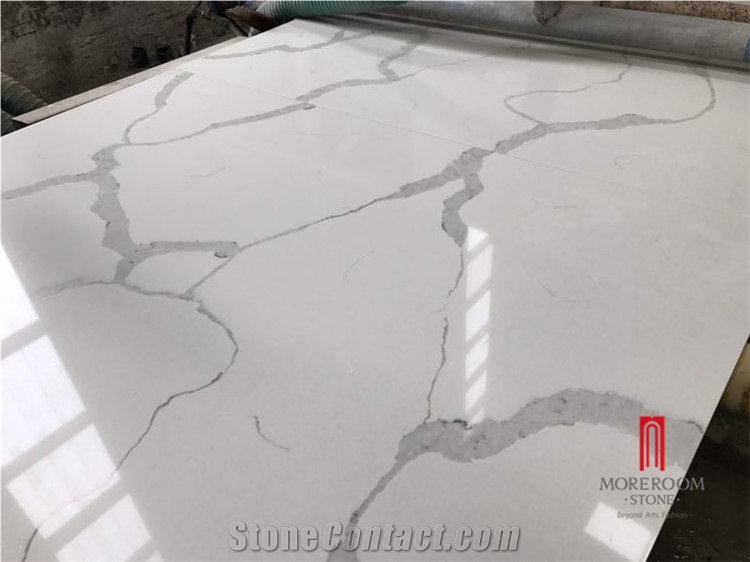 Marble Look Calacatta White Quartz Stone Slab