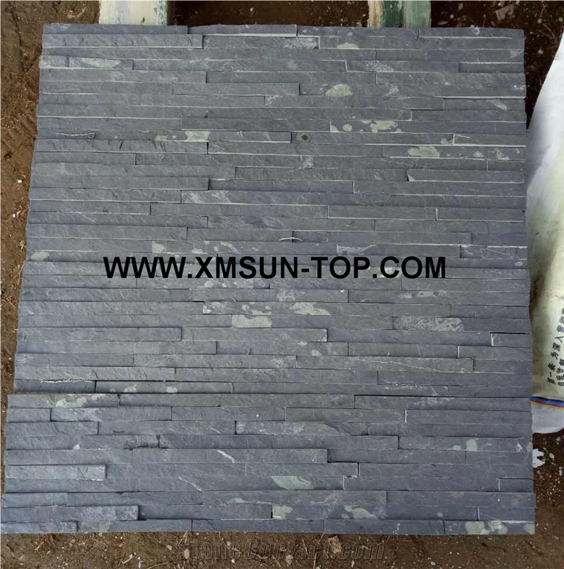 Black Slate Waterfall Cultured Stone/Black Stacked Stone/Black Stackstone/White Culture Stone/Thin Stone Veneer/Ledge Stone for Wall Cladding/Garden Waterfall/Pool Warterfall