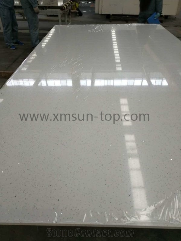 China White Galaxy Quartz Stone Tiles/White Engineered Stone/Artificial Stone Slabs for Kitchen Tops