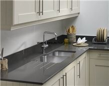 Grey Quartz Stone Kitchen Countertop with Stainless Steel Sink/Artificial Quartz Kitchen Counter Top/Engineered Stone Kitchen Countertops/Custom Counter Top/Manmade Stone Kitchen Worktops/Kitchen Tops