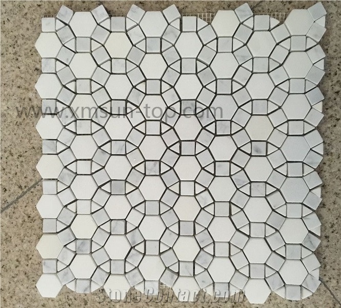 Polished Mixed Marble Irregular Mosaic/White Thassos Marble& Bianco Carrara Marble Mosaic/Wall Mosaic/Floor Mosaic/Interior Decoration/Customized Mosaic Tile/Mosaic Tile for Bathroom&Kitchen&Hotel