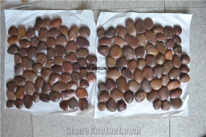 Red Pebble Mosaic/Natural River Stone Mosaic Wall Tiles/Washed Pebble Floor Tiles/Flat Pebble Mosaic in Mesh/Dark Red Pebble Mosaic/Pebble Mosaic for Bathroom&Kitchen/Interior Decoration