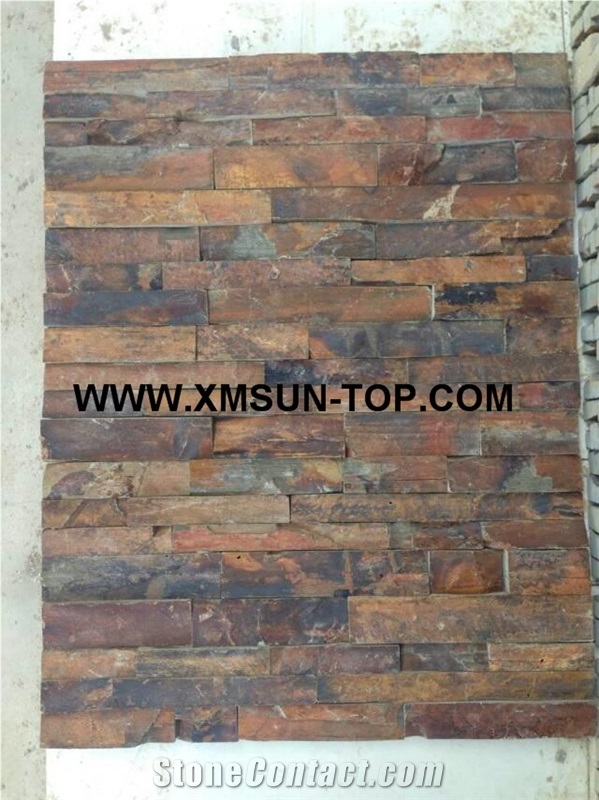 Red Rusty Slate Cultured Stone/Rusty Slate Thin Stone Veneer/Rust Slate Stacked Stone/Stone Panel for Wall Covering/Wall Decor/Rusty Ledge Stone/Stone Tiles for Feature Wall