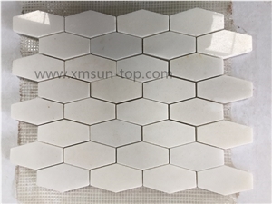 Thassos White Marble Mosaic/ Thassos White Polished Stone Mosaic/White Marble Mosaic Tile/ Garden & Balcony Marble and Glass Mosaic Tile