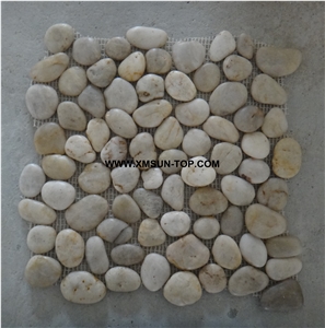 White Pebble Mosaic/Natural River Stone Mosaic Wall Tiles/Washed Pebble Floor Tiles/Flat Pebble Mosaic in Mesh/White Pebble Mosaic/Pebble Mosaic for Bathroom&Kitchen/Interior Decoration
