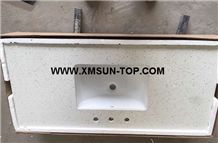 White Sparkle Quartz Stone Bathroom Countertops/White Quartz Stone Vanity Tops with Square Sink/Custom Vanity Tops/Artificial Quartz Bath Tops/Man-Made Stone Vanity Tops/Engineered Stone Bathroom Top