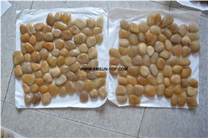 Yellow Pebble Mosaic/Natural River Stone Mosaic Wall Tiles/Washed Pebble Floor Tiles/Flat Pebble Mosaic in Mesh/Yellow Pebble Mosaic/Pebble Mosaic for Bathroom&Kitchen/Interior Decoration