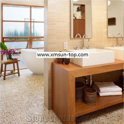Yellow Pebble Mosaic/Natural River Stone Mosaic Wall Tiles/Washed Pebble Floor Tiles/Flat Pebble Mosaic in Mesh/Yellow Pebble Mosaic/Pebble Mosaic for Bathroom&Kitchen/Interior Decoration