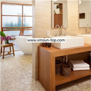 Yellow Pebble Mosaic/Natural River Stone Mosaic Wall Tiles/Washed Pebble Floor Tiles/Flat Pebble Mosaic in Mesh/Yellow Pebble Mosaic/Pebble Mosaic for Bathroom&Kitchen/Interior Decoration