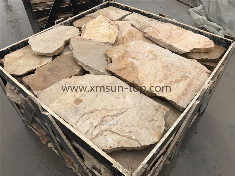 Yellow Slate Flagstone/Slate Flagstone Walkway Pavers/Random Flagstones Road Paving/Flagstone Wall Tile&Floor Tile/ Irregular Flagstones for Flooring&Wall Cladding/Landscaping Stone