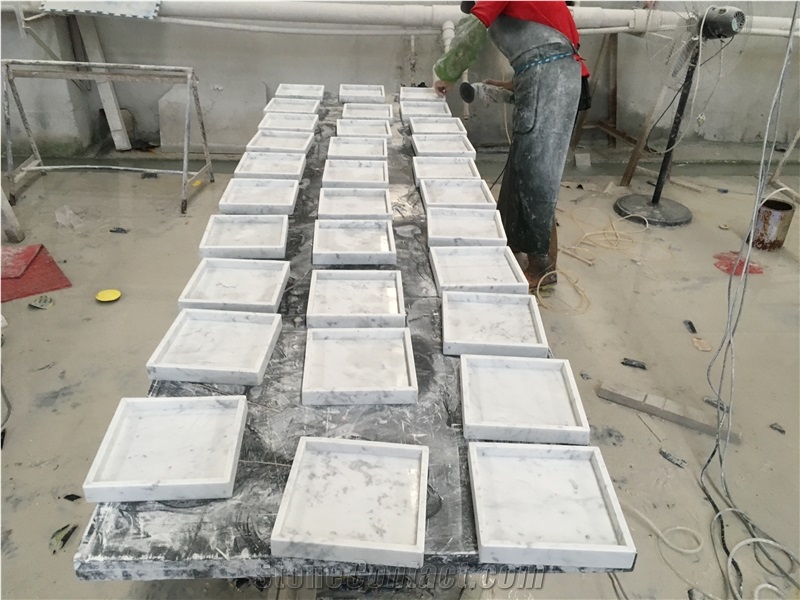Nordic Style White Crarrara Marble Accessories , Holders, Trays, Plates, Decorations, Marble Bathroom Sets, Marble Crafts