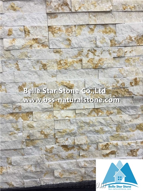 Beach Gold Marble Stacked Stone,White Gold Marble Ledgestone,Natural Stone Cladding,Real Stone Thin Veneer,Gold Vein Culture Stone,Marble Stone Wall Panel