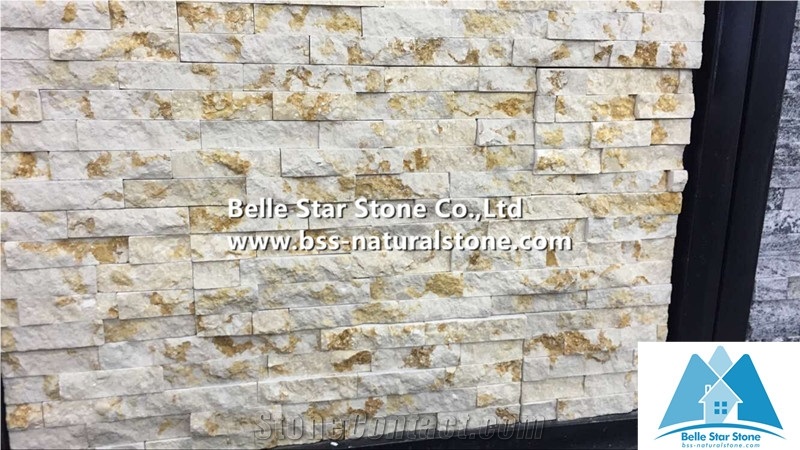 Beach Gold Marble Stacked Stone,White Gold Marble Ledgestone,Natural Stone Cladding,Real Stone Thin Veneer,Gold Vein Culture Stone,Marble Stone Wall Panel