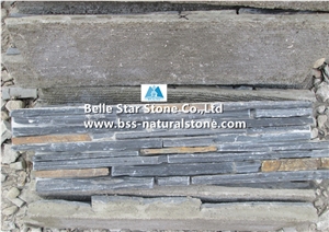 Black Mixed Multicolor Riven Slate Cemented Mini Stacked Stone,Slate Slim Stone Cladding,Natural Culture Stone Back with Cement,Charcoal Grey Mixed Rusty Slate Ledgestone,Stone Panels,Stone Veneer