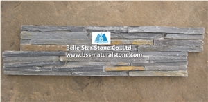Black Mixed Multicolor Riven Slate Cemented Mini Stacked Stone,Slate Slim Stone Cladding,Natural Culture Stone Back with Cement,Charcoal Grey Mixed Rusty Slate Ledgestone,Stone Panels,Stone Veneer