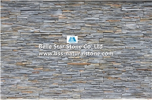Black Mixed Multicolor Riven Slate Cemented Mini Stacked Stone,Slate Slim Stone Cladding,Natural Culture Stone Back with Cement,Charcoal Grey Mixed Rusty Slate Ledgestone,Stone Panels,Stone Veneer