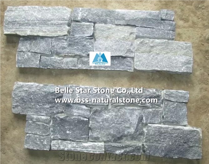 Black Quartzite Ledgestone with Cement Back,Quartzite Z Clad Stone Cladding,Natural Culture Stone,Ledger Panels,Cemented Stacked Stone,Quartzite Stone Veneer,Black Wall Cladding with Concrete Back