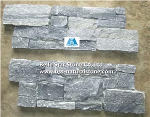 Black Quartzite Ledgestone with Cement Back,Quartzite Z Clad Stone Cladding,Natural Culture Stone,Ledger Panels,Cemented Stacked Stone,Quartzite Stone Veneer,Black Wall Cladding with Concrete Back
