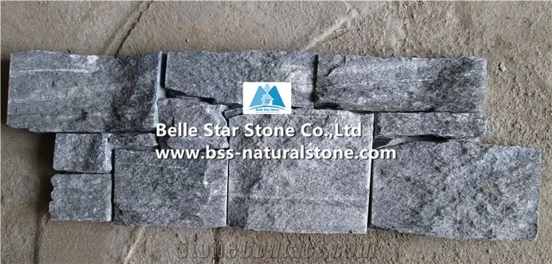 Black Quartzite Ledgestone with Cement Back,Quartzite Z Clad Stone Cladding,Natural Culture Stone,Ledger Panels,Cemented Stacked Stone,Quartzite Stone Veneer,Black Wall Cladding with Concrete Back
