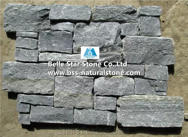 Black Quartzite Ledgestone with Cement Back,Quartzite Z Clad Stone Cladding,Natural Culture Stone,Ledger Panels,Cemented Stacked Stone,Quartzite Stone Veneer,Black Wall Cladding with Concrete Back