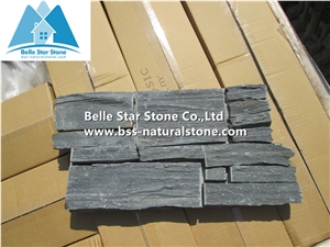 Black Quartzite Ledgestone with Cement Back,Quartzite Z Clad Stone Cladding,Natural Culture Stone,Ledger Panels,Cemented Stacked Stone,Quartzite Stone Veneer,Black Wall Cladding with Concrete Back