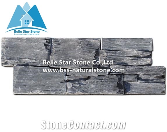 Black Quartzite Ledgestone with Cement Back,Quartzite Z Clad Stone Cladding,Natural Culture Stone,Ledger Panels,Cemented Stacked Stone,Quartzite Stone Veneer,Black Wall Cladding with Concrete Back