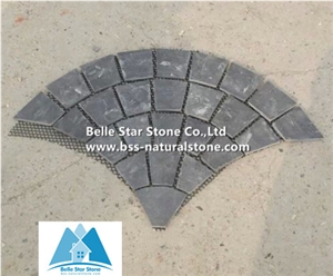 Black Riven Slate Fan Pattern Meshed Flagstone,Charcoal Grey Split Face Slate Flagstone Walkway,Slate Flagstone Driveway,Natural Flagstone Patio,Black Flagstone Pavers