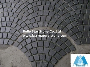 Black Riven Slate Fan Pattern Meshed Flagstone,Charcoal Grey Split Face Slate Flagstone Walkway,Slate Flagstone Driveway,Natural Flagstone Patio,Black Flagstone Pavers