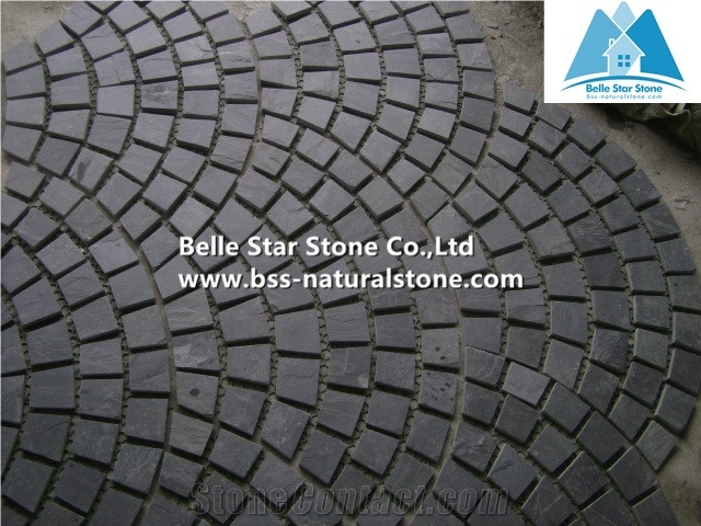 Black Riven Slate Fan Pattern Meshed Flagstone,Charcoal Grey Split Face Slate Flagstone Walkway,Slate Flagstone Driveway,Natural Flagstone Patio,Black Flagstone Pavers