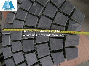 Black Riven Slate Fan Pattern Meshed Flagstone,Charcoal Grey Split Face Slate Flagstone Walkway,Slate Flagstone Driveway,Natural Flagstone Patio,Black Flagstone Pavers