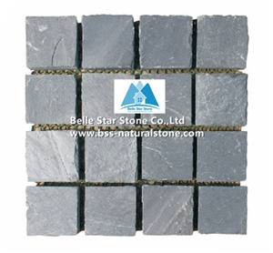 Black Riven Slate Meshed Cube Stone,Charcoal Grey Split Face Flagstone Pavers,Carbon Black Slate Flagstone Driveway,Dark Grey Slate Flagstone Walkway,Natural Flagstone Courtyard,Flagstone Flooring