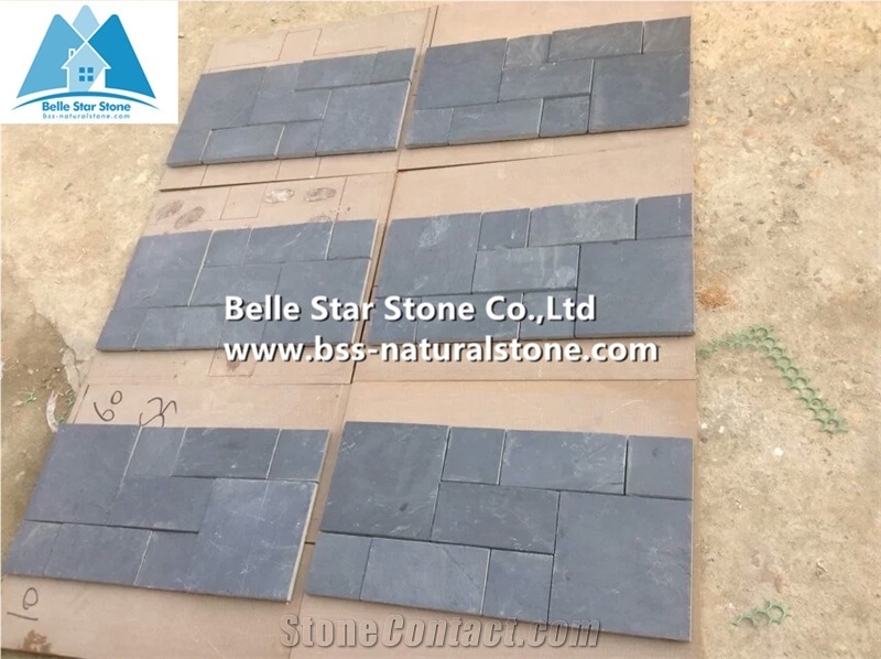 Black Riven Slate Meshed Flagstone Patio,Charcoal Grey Split Face Slate Flagstone Pavers,Carbon Black Slate Flagstone Walkway,Slate Flagstone Courtyard,Flagstone Paving Stone
