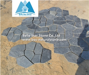Black Riven Slate Meshed Flagstone,Split Face Slate Flagstone Patio,Charcoal Grey Slate Flagstone Walkway Pavers,Slate Courtyard Flagstone,Natural Flagstone Wall,Black Flagstone Wall