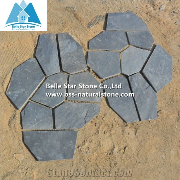 Black Riven Slate Meshed Flagstone,Split Face Slate Flagstone Patio,Charcoal Grey Slate Flagstone Walkway Pavers,Slate Courtyard Flagstone,Natural Flagstone Wall,Black Flagstone Wall